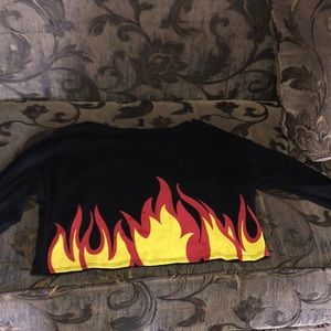 Black Flame Long Bell Sleeve Crop Top